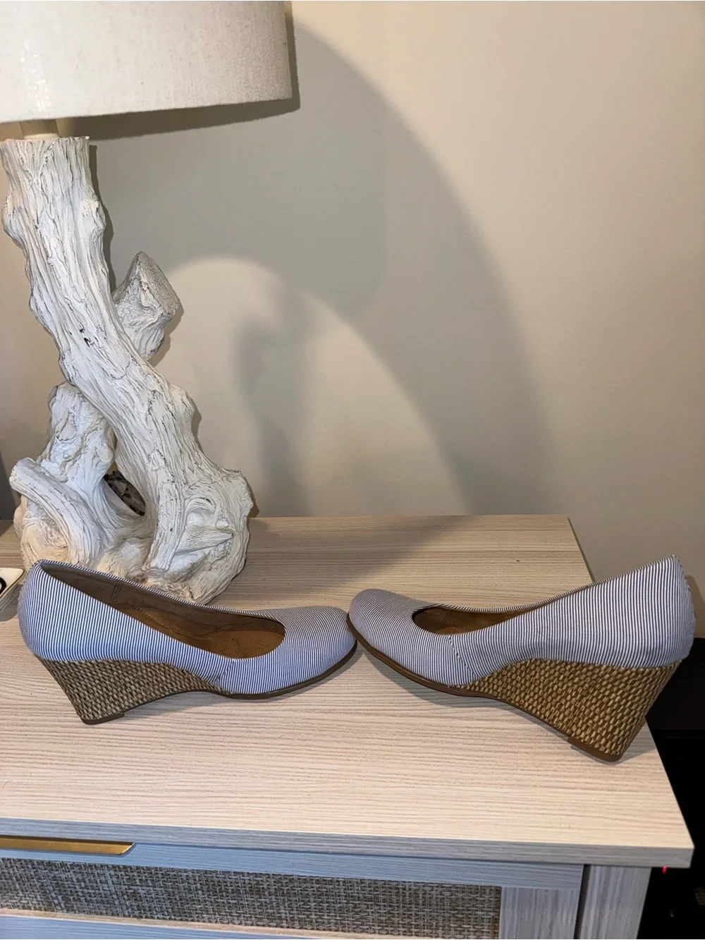 AEROSOLES Navy & White Striped Wedge Pumps